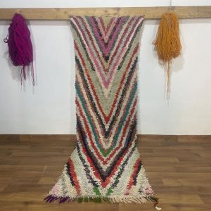 Amazigh Berber Boucherouite Colorful Handwoven Runner Wool Rug