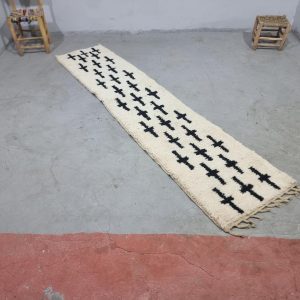 Berber Beni Ourain Handmade Wool Runner Rug Black White Design