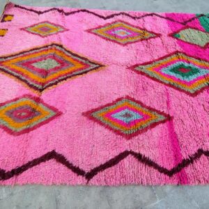 Berber Boujaad Custom Pink Green Geometric Wool Rug