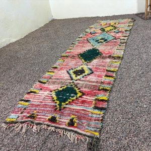 Berber Vintage Geometric Wool Runner Rug Colorful Handwoven