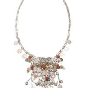 Vintage Amazigh Berber Carnelian Coin Charms Silver Bib Necklace