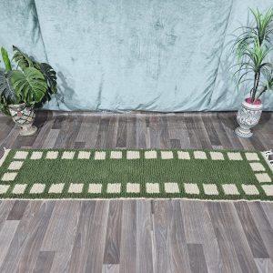 Berber Azilal Green Abstract Handmade Wool Runner Rug