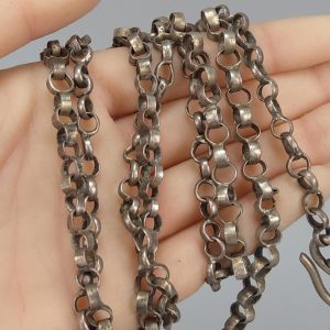 Berber Antique Triangular Pendant Necklace with Long Chain Design