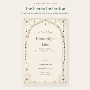 Amazigh Wedding Invitation Henna Editable Canva rendering of its Digital Download