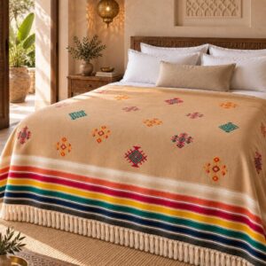 Amazigh Handwoven Embroidered Bedspread Coverlet Blanket Berber Textile Design