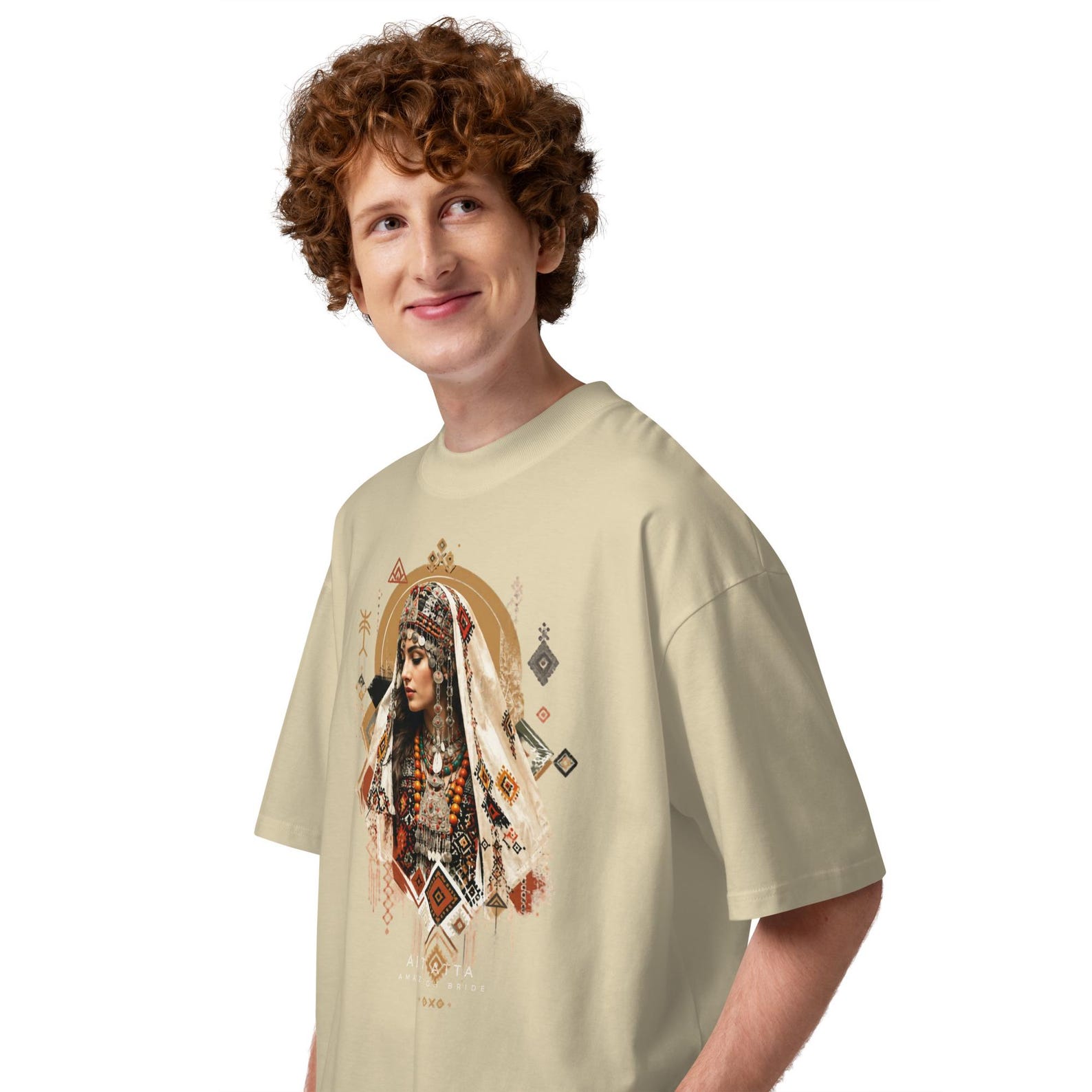 Amazigh Berber Tifinagh Organic Oversized Neck Bride Graphic T-Shirt