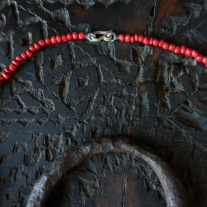 Berber Amazigh Tagmout Necklace with Coral Beads and Silver Pendant