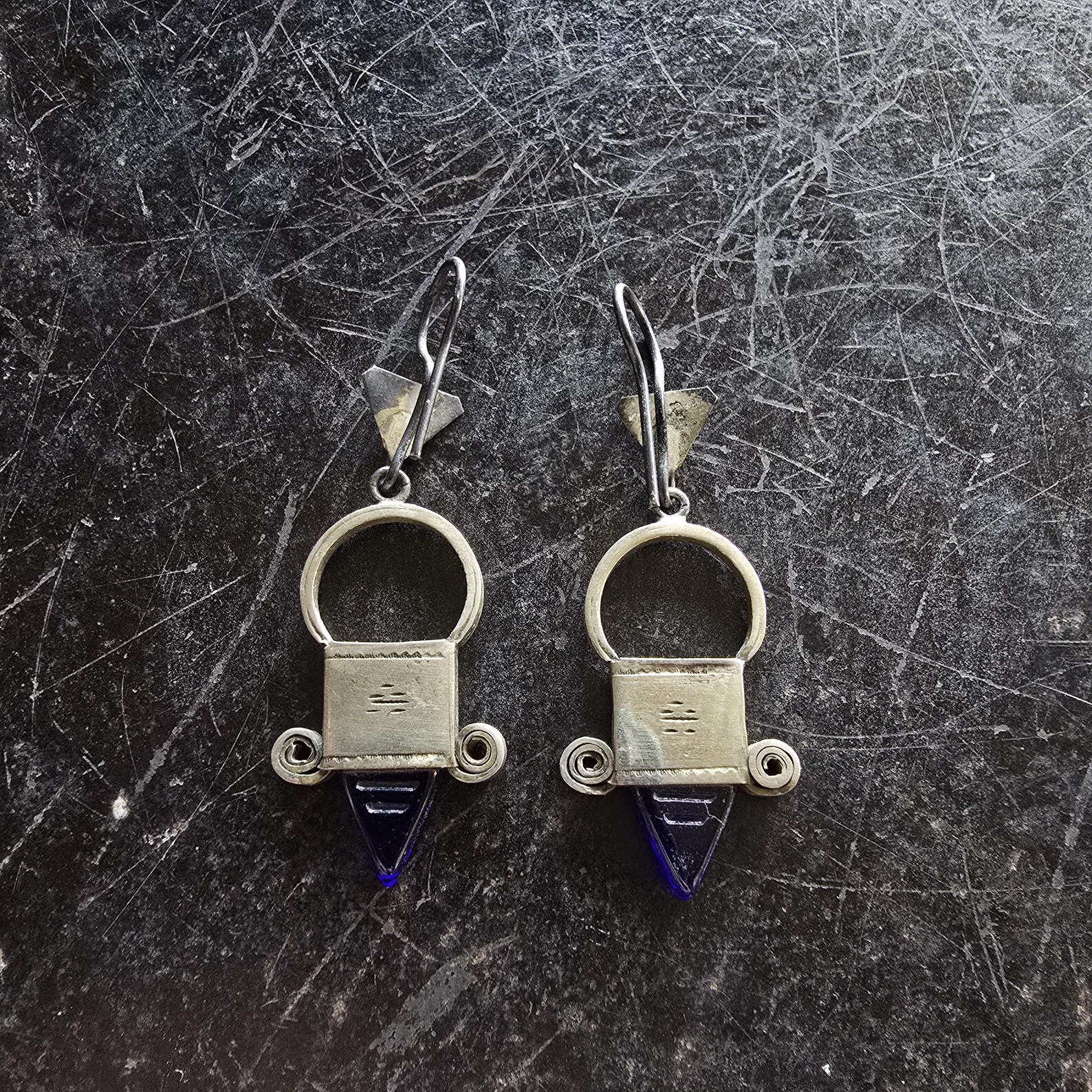 Alter Berber Glas Ohrringe Earrings with Blue Glass Silver Jewelry