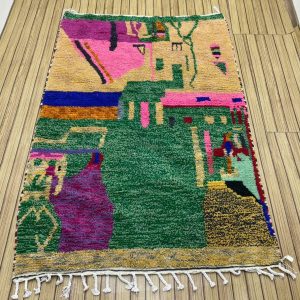 Colorful Berber Beni Ourain Wool Rug Custom Handmade Design