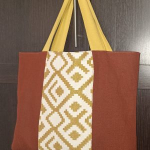 Berber Cabas Bag with Burgundy Cotton Linen Tote Design