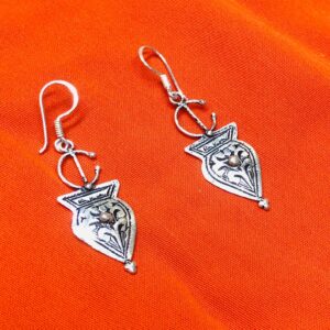 Tuareg Amazigh Silver Engraved Earrings with Traditional Symbolic Design