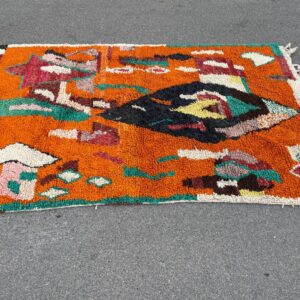 Amazigh Berber Custom Abstract Wool Rug Geometric Orange Tribal Carpet