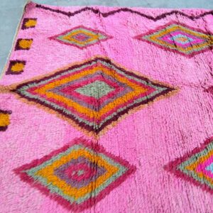 Berber Boujaad Custom Pink Green Geometric Wool Rug