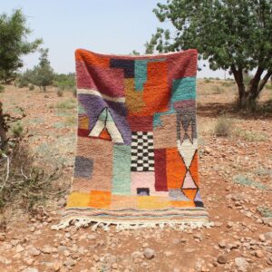 Colorful Berber Boujad Rug with Symbols and Abstract Wool Carpet