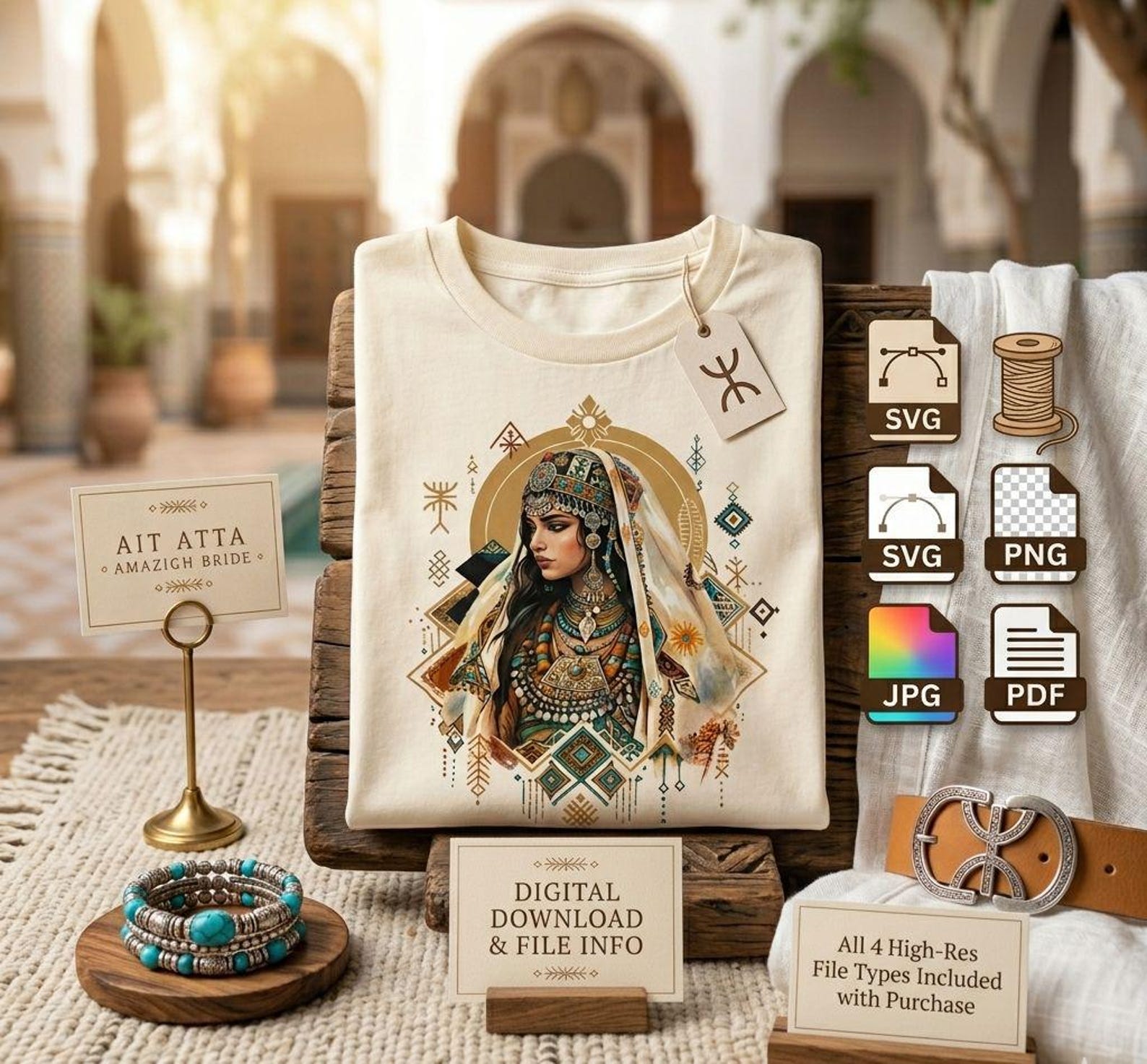 Amazigh Berber Tifinagh Organic Oversized Neck Bride Graphic T-Shirt