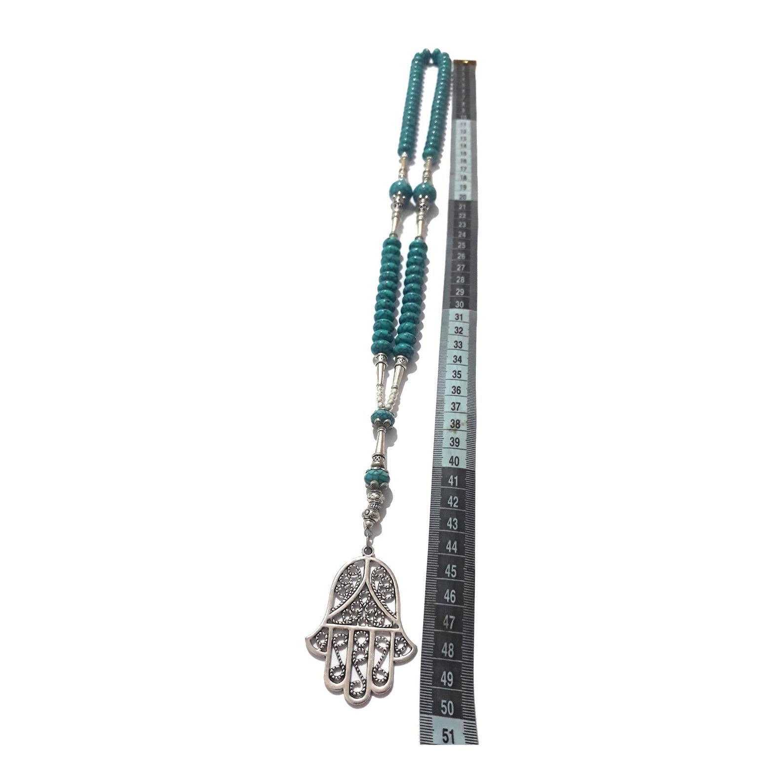 Berber Amazigh Hamsa Necklace with Turquoise Beaded Boho Cord