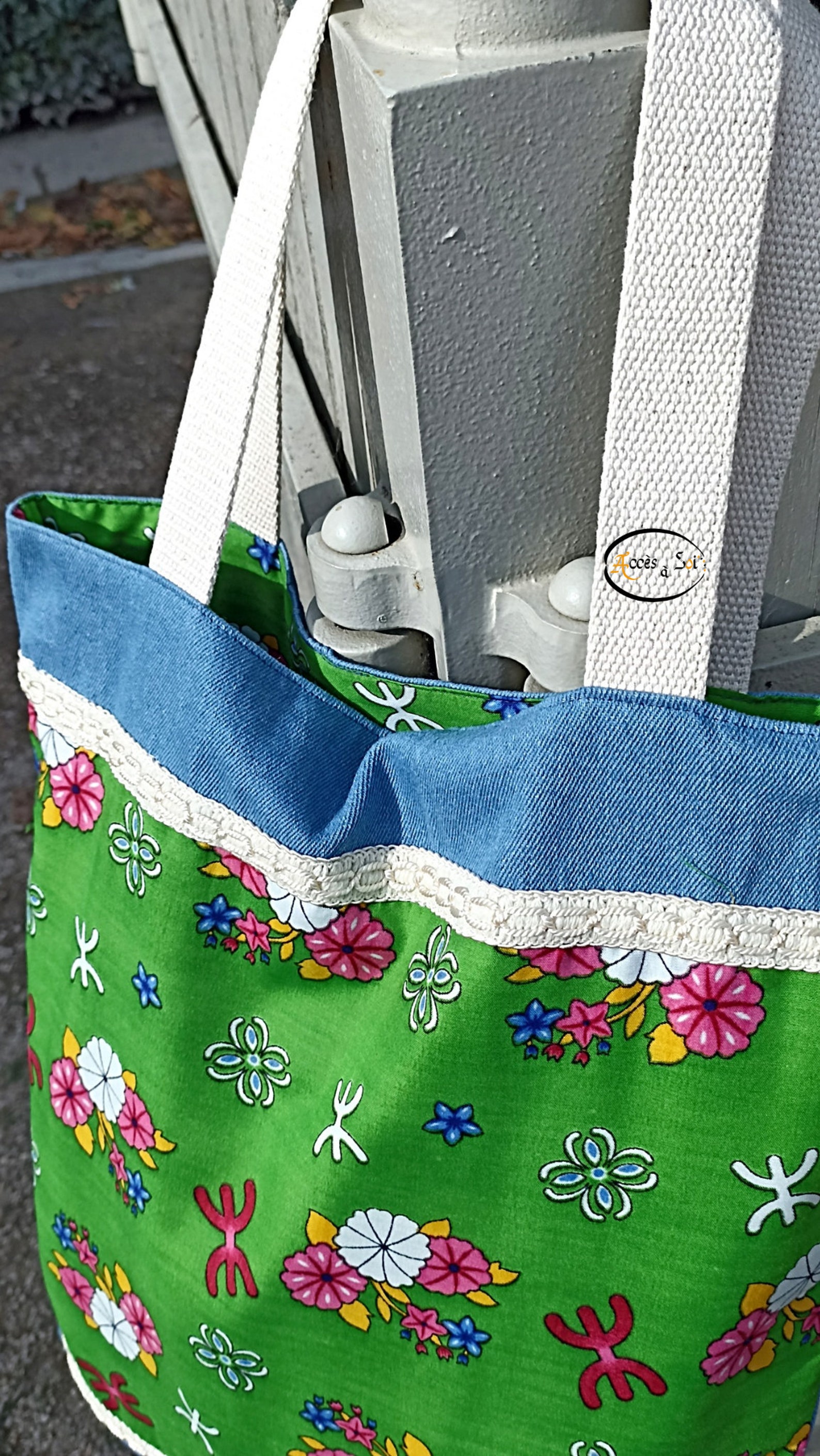 Berber Kabyle Jeans Cotton Tote Bag with Traditional Motifs