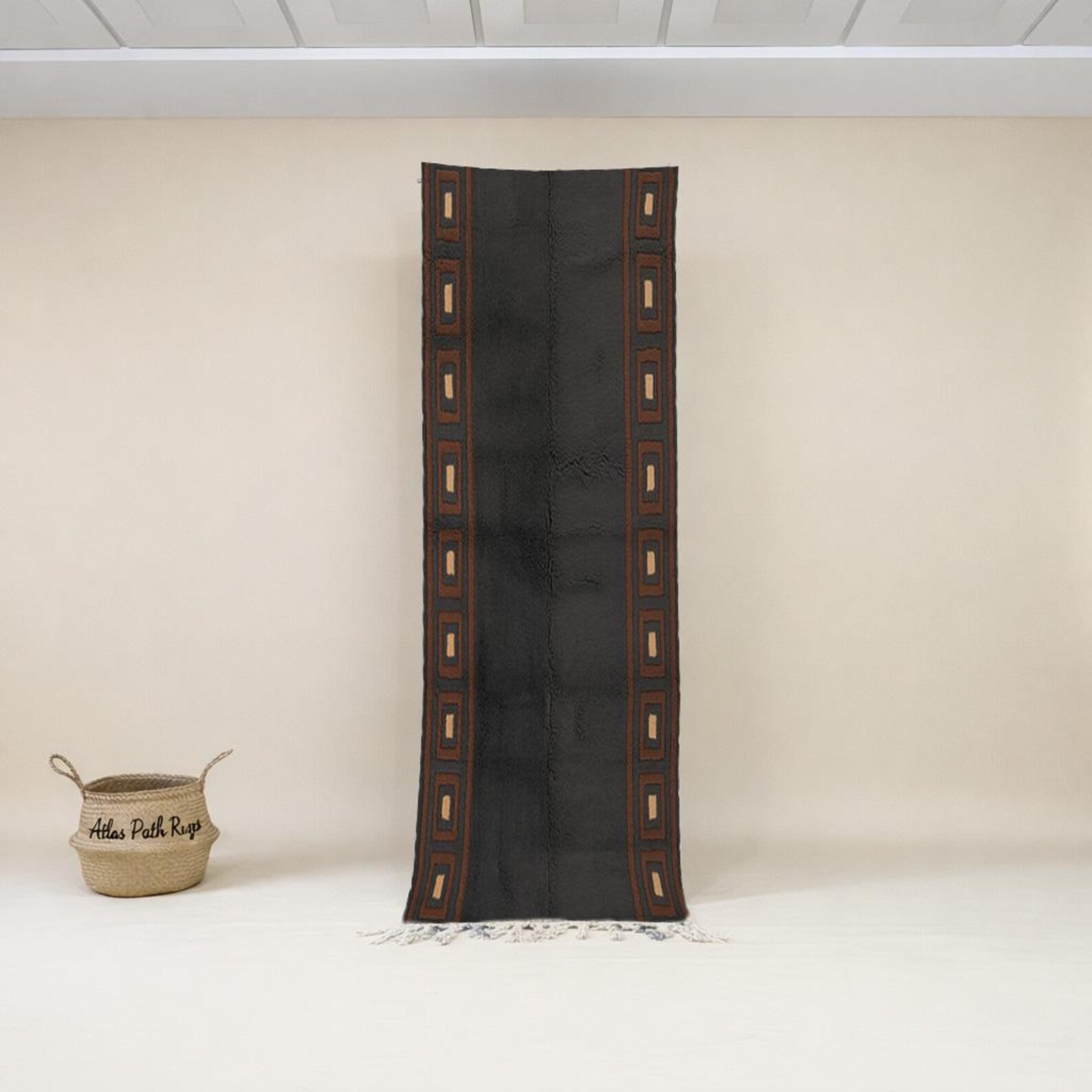 Berber Handmade Black Brown Geometric Wool Runner Rug