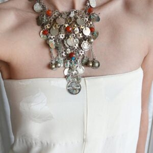 Vintage Amazigh Berber Carnelian Coin Charms Silver Bib Necklace