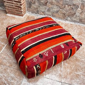 Berber Handmade Kilim Pouf Wool Cotton Floor Seating Decor