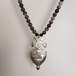 Berber Tuareg Croix Necklace with Vintage Agate Beads