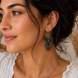 Kabyle Amazigh Geometric Drop Earrings with Berber Heritage Design