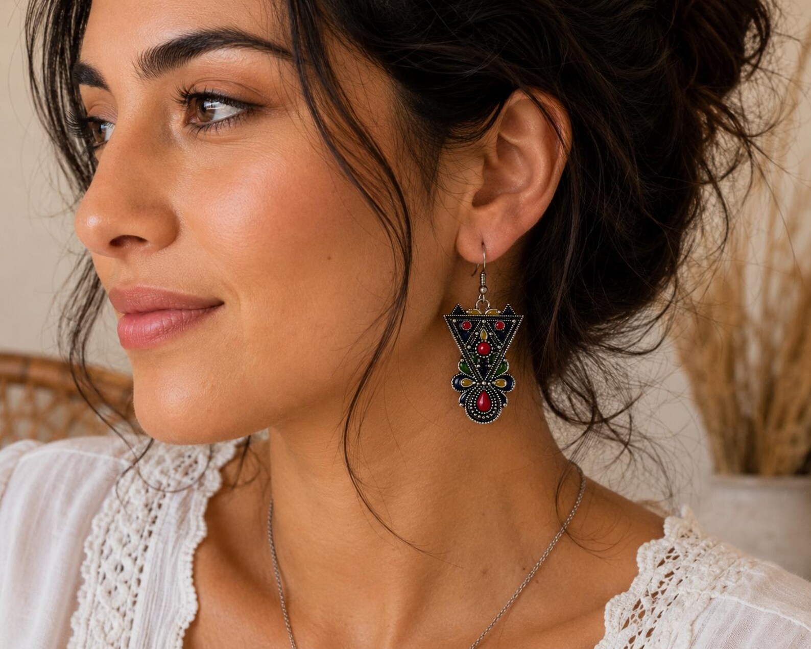 Kabyle Amazigh Geometric Drop Earrings with Berber Heritage Design