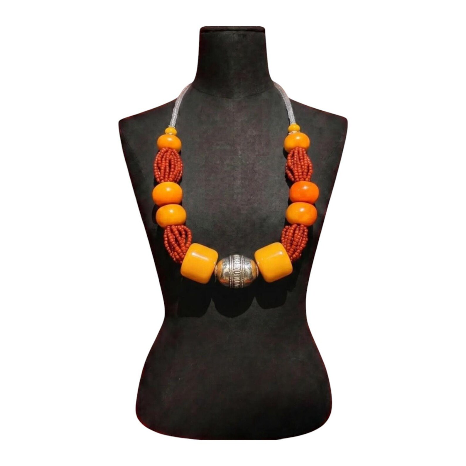 Amazigh Berber Handmade Beaded Statement Necklace with Colorful Charms