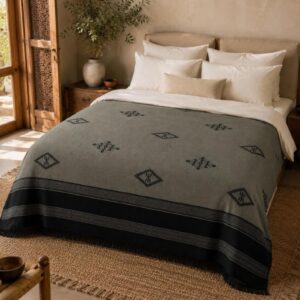 Amazigh Sage Gray Handwoven Cotton Blanket Bedspread Custom Size