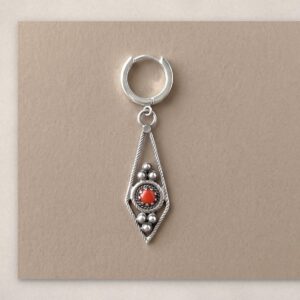 Amazigh Navette Huggie Charm Sterling Hoop Single Earrings