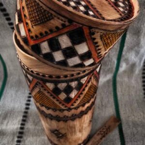 Amazigh Berber Hand Painted Tea Canister Wooden Cup Set