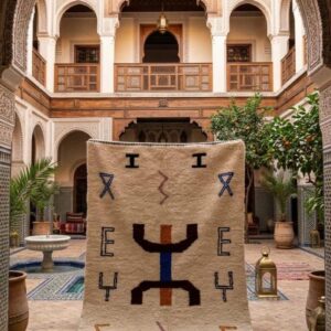 Amazigh Berber Hand-Knotted Rug with Symbols Cream Base Custom Sizes