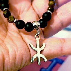 Amazigh Berber Tifinagh Yaz Tiger Eye Bead Necklace for Men