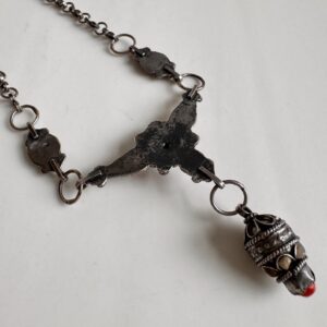 Kabyle Berber Amazigh Silver Pendant Necklace with Coral Inlay
