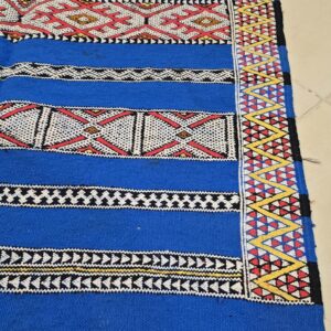 Amazigh Middle Atlas Vintage Blue Kilim Rug with Symbolic Designs
