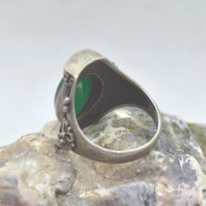 Amazigh Berber Green Agate Silver Statement Ring with Tribal Details