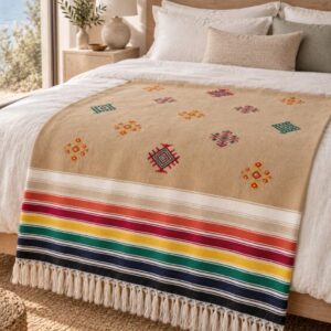 Amazigh Handwoven Embroidered Bedspread Coverlet Blanket Berber Textile Design