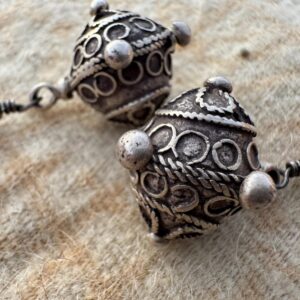 Berber Silver Earrings with Natural Coral Bead Pendants