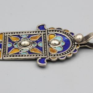 Berber Tuareg Hamsa Pendant Necklace with Sterling Silver Enamel Design