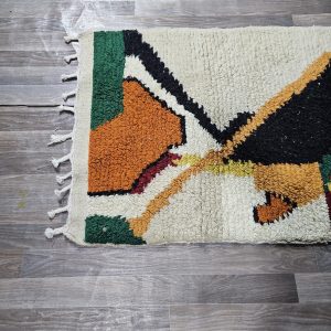 Berber Handmade Beige Colorful Geometric Wool Runner Rug