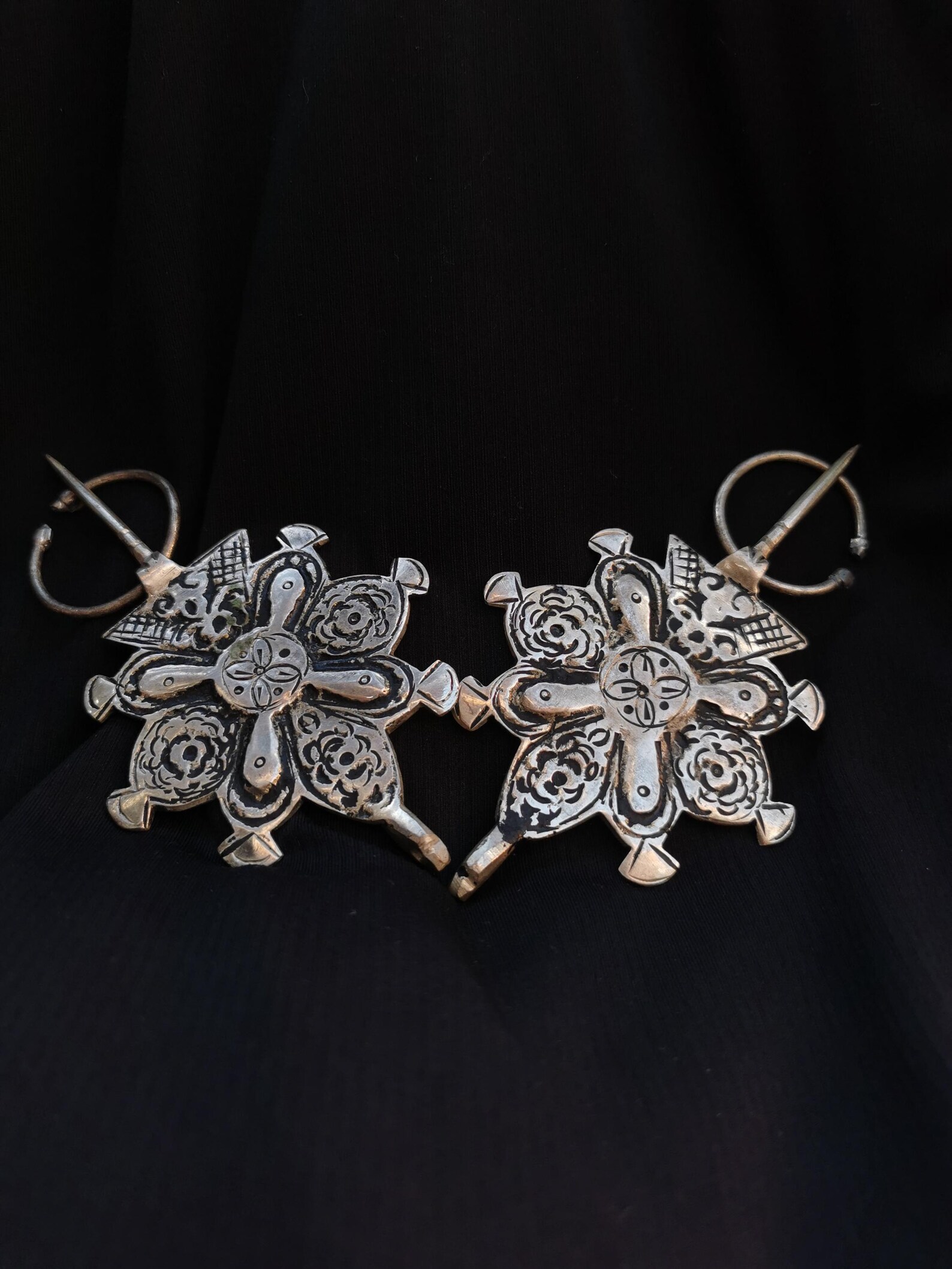 Berber Amazigh TIZERZAI Fibula Pair Vintage Silver Brooch Jewelry