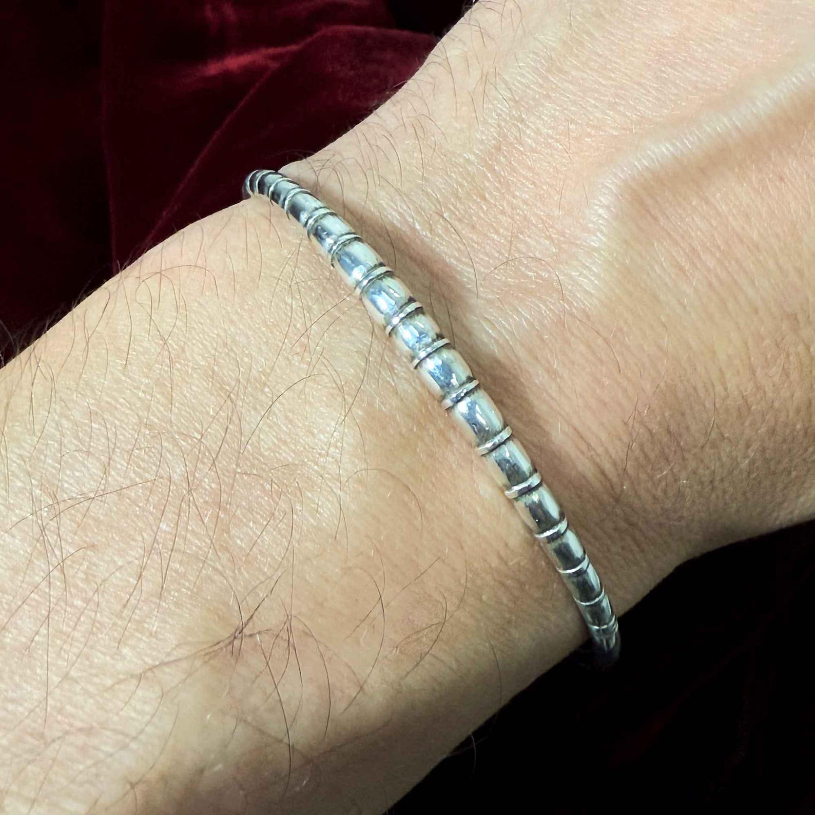 Berber Tuareg Azmam Silver Massif Bracelet with Sahara Dune Design
