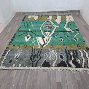 Berber Green Azilal Handmade Wool Rug with Beni Ourain Style
