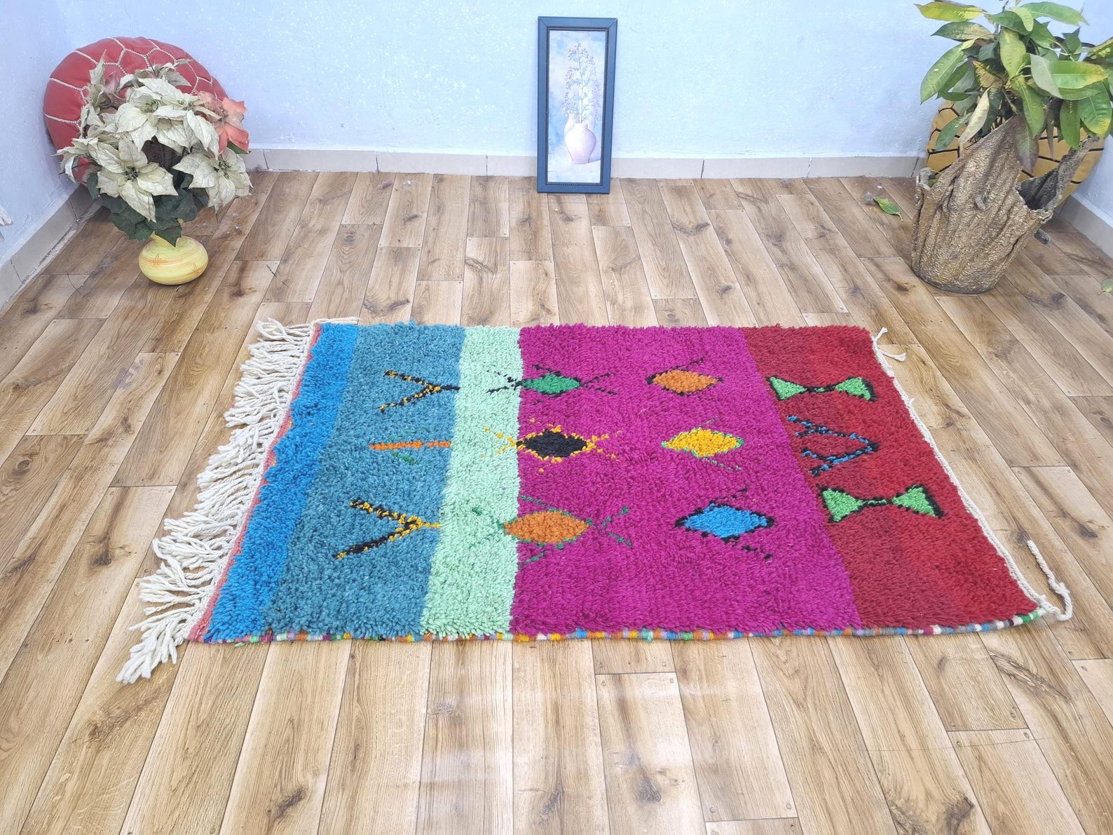 Amazigh Beni Ourain Berber Geometric Wool Handwoven Rug