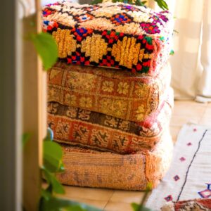 Amazigh Tamort Up-cycled Kilim Pouf Floor Wool Decor