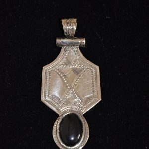 Berber Tuareg Tifinagh Motifs Silver Onyx Pendant Necklace