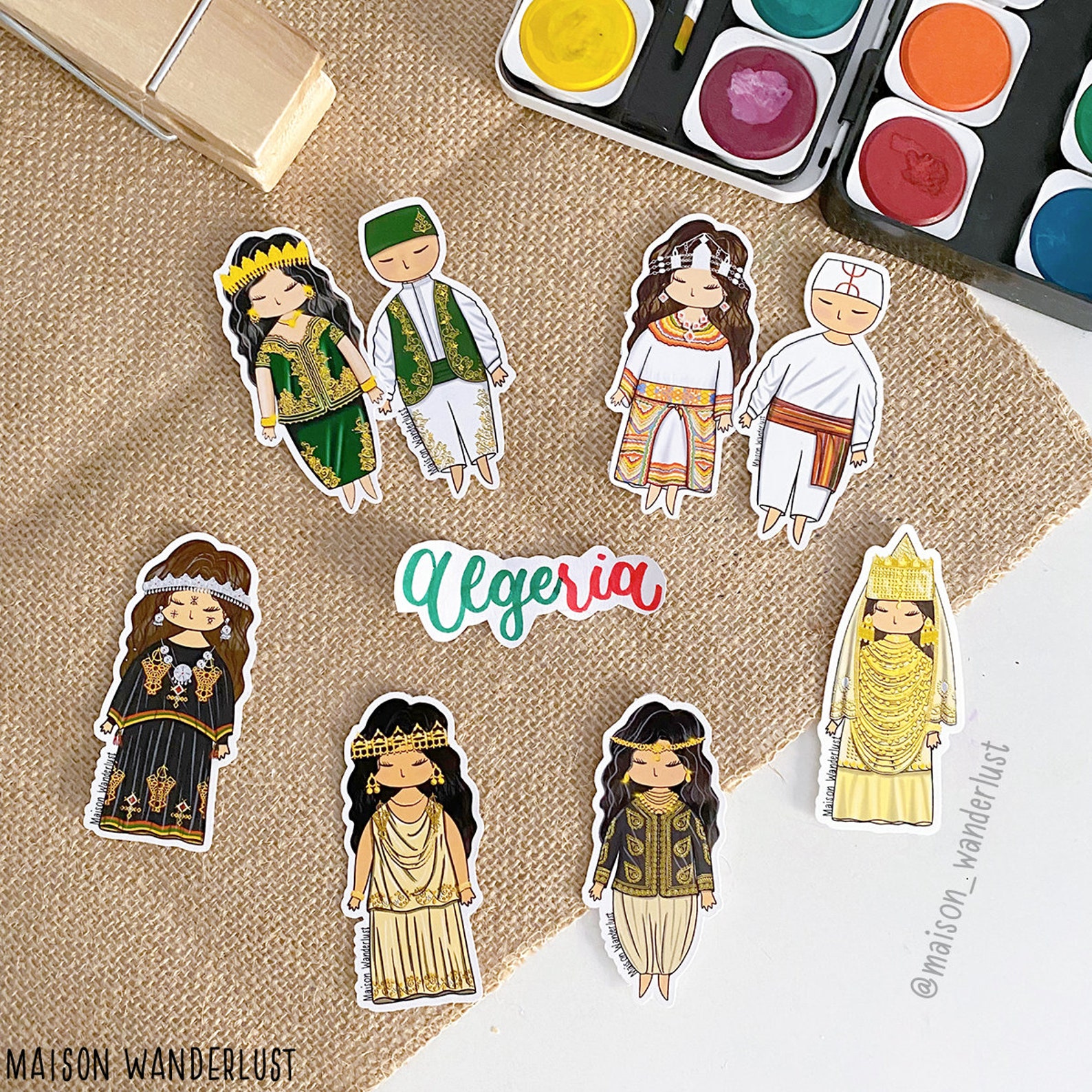 Amazigh Berber Karakou Algerian Traditional Outfit Sticker Illustration