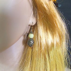 Berber Lemon Jade Bronze Earrings with Handcrafted Jewelry Design