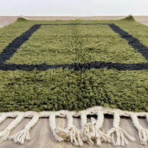 Modernist Berber Olive Green Boujaad Wool Rug Minimalist Frame Design