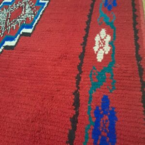 Authentic Berber Azilal Vintage Wool Rug with Red Geometric Design